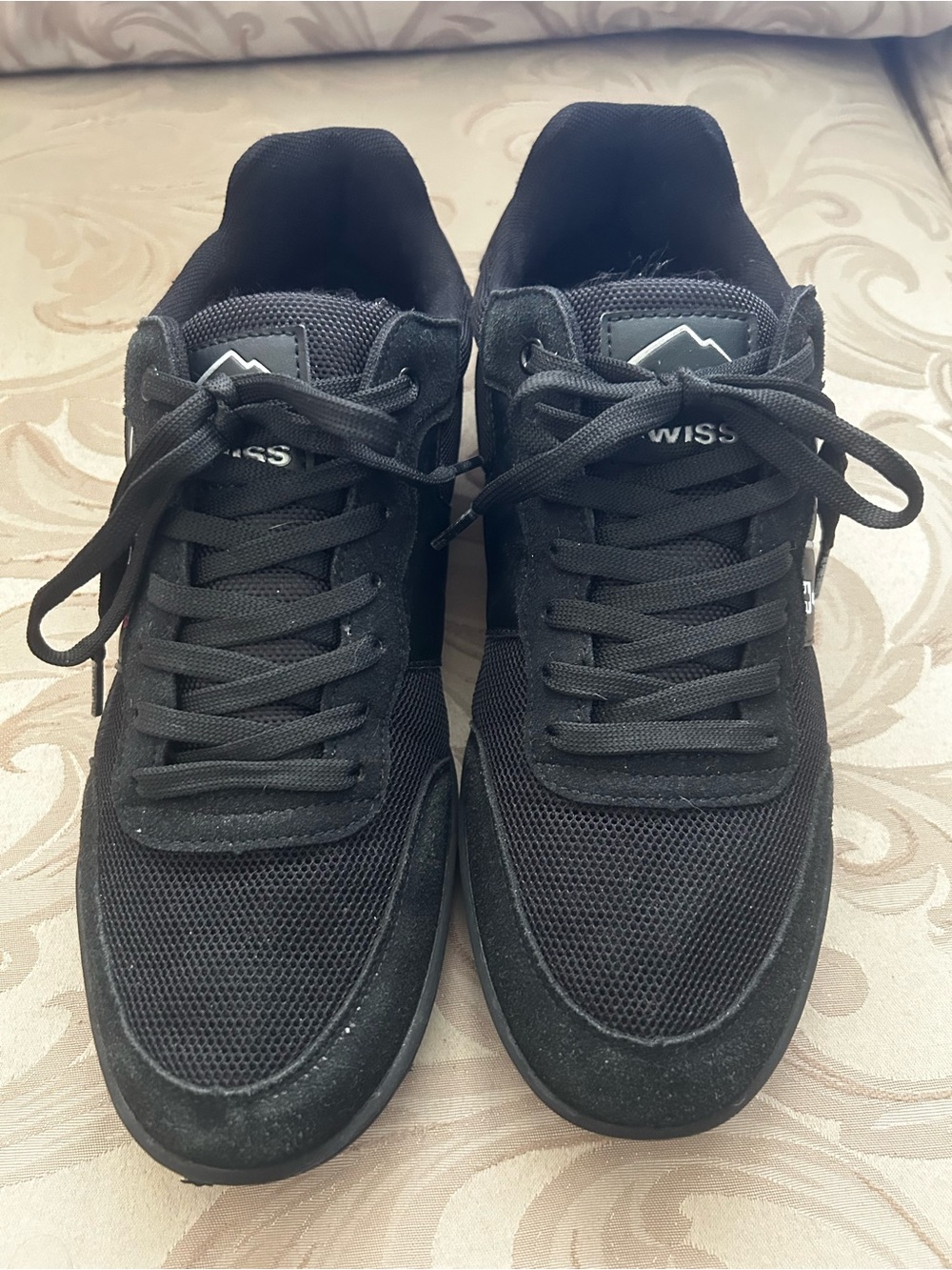 Alpine Swiss Men’s 10 Lace-Up Fashion Sneakers Black Suede Shoes Low Top